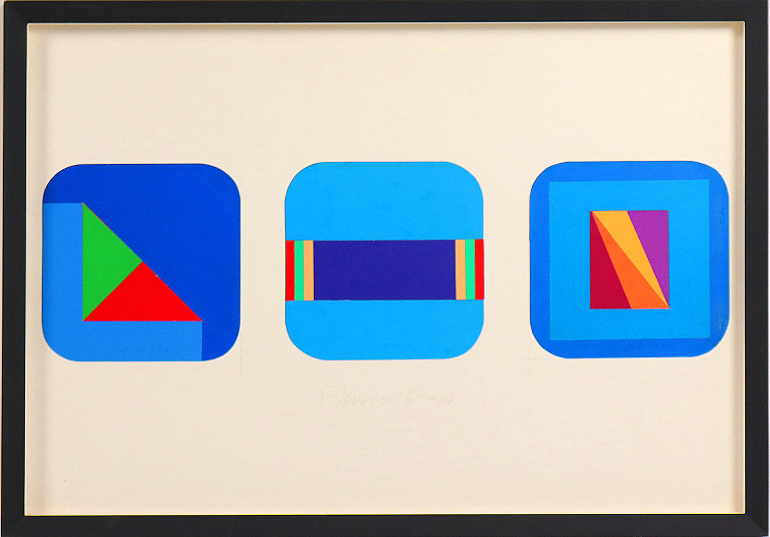 Three compositions on a blue square